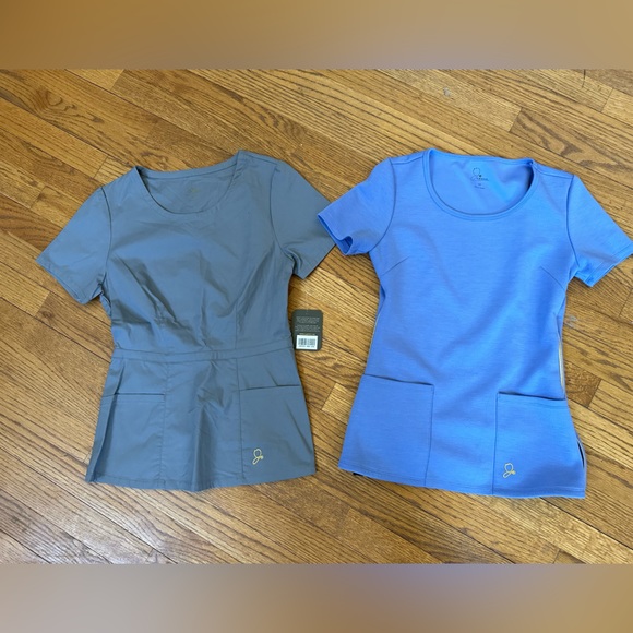 Jaanuu Tops Nwt Jaanuu Grey Gold Zipper Scrub Top Ceil Blue Scrub